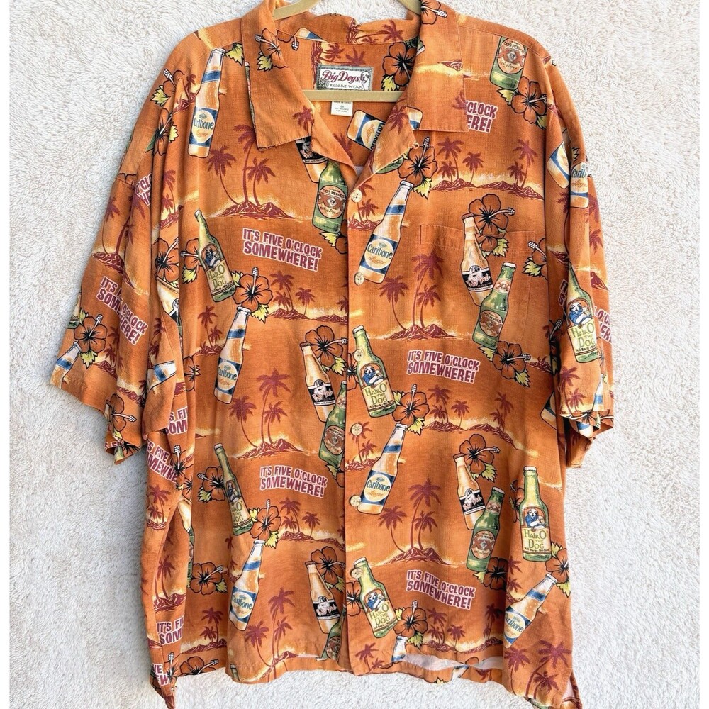 BIG DOGS Hawaiian Aloha BEER LOVER Shirt Mens 4X Silk "Its 5 OClock Somewhere"